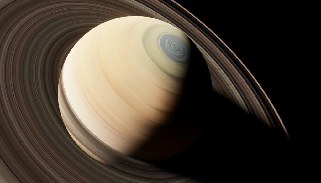 A picture of the saturn 's rings taken from space.